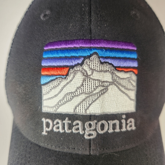 PATAGONIA Cap Hat Black Snap Back Patch Trucker Mesh Mountain Outdoor - Picture 3 of 10